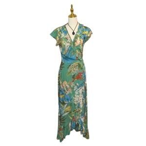Sea Lustre Tropical Floral Wrap Maxi Dress Asymmetrical Hem Size S/M